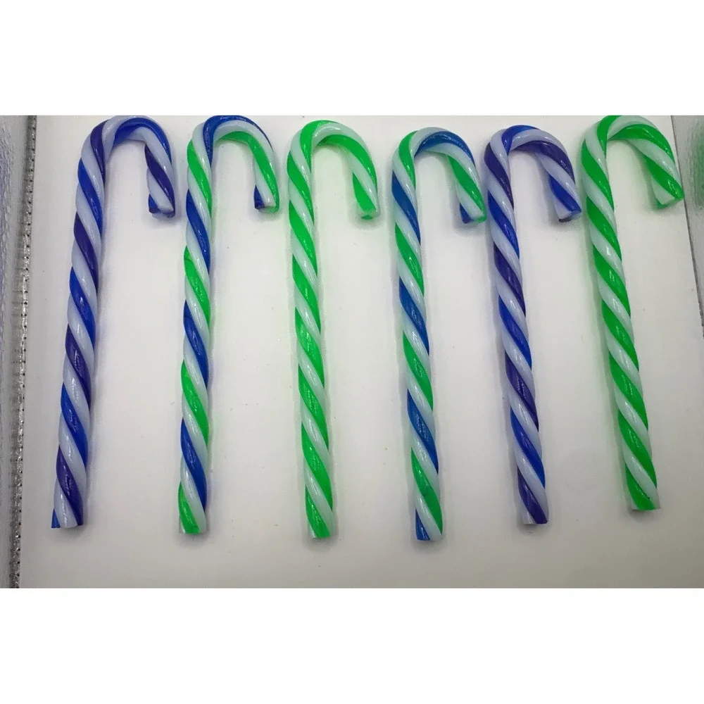 Vintage Lucite Candy Cane Ornaments Set of 6 Green Blue Purple Spiral 7.25